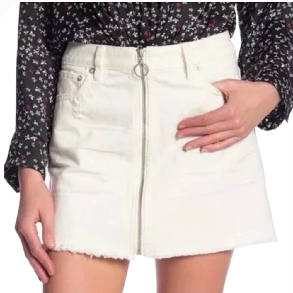 Free People White Denim Mini Skirt Zip BimboCore Western 100% Cotton  Staple